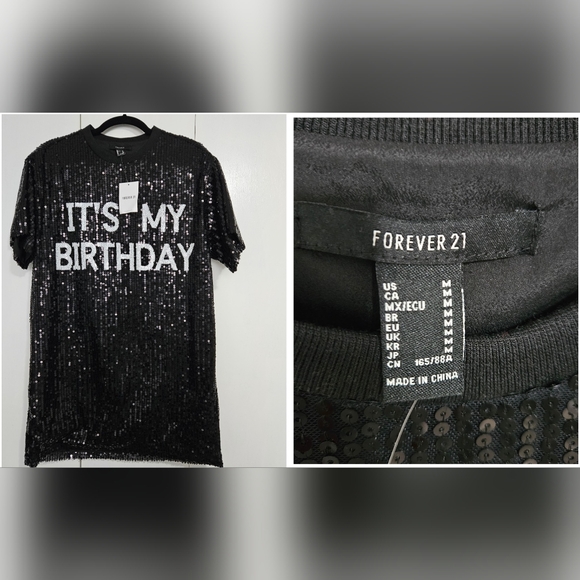 Sequin "It's My Birthday" T-Shirt Dress NWT (S & M Available) - Picture 4 of 4